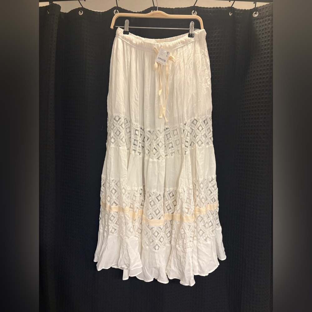 Free People Swept Away Maxi Skirt Small Color: Clean Ivory - Picture 3 of 6